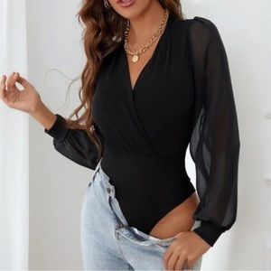 Classic Surplice Sheer Sleeve Bodysuit